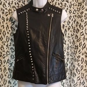 Blk leather zipped Up Vest/ Top